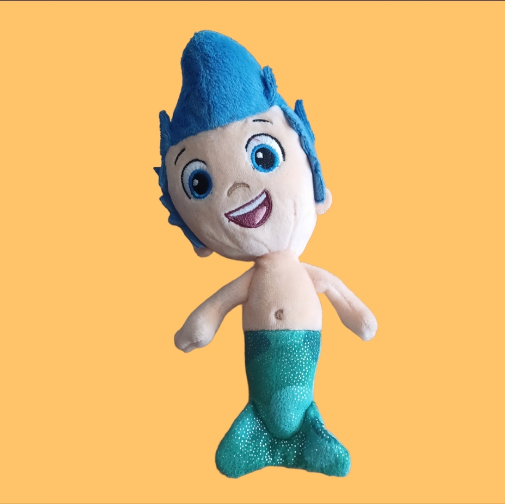 -Nick Jr Bubble Guppies Gil Plush Stuffed Toy 7" Blue Hair Merperson Mermaid Boy
